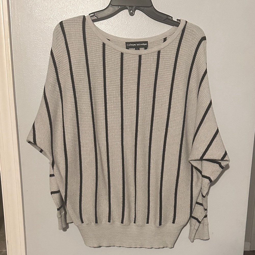 Catherine Malandrino Cream and Black Striped Sweater